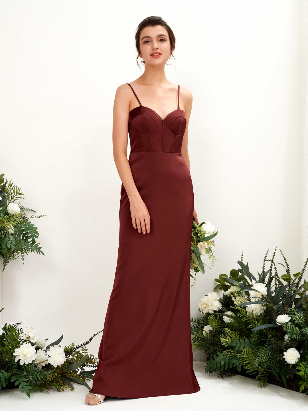 Carlyna Robe fourreau en satin col cœur longueur ras du sol demoiselle d&