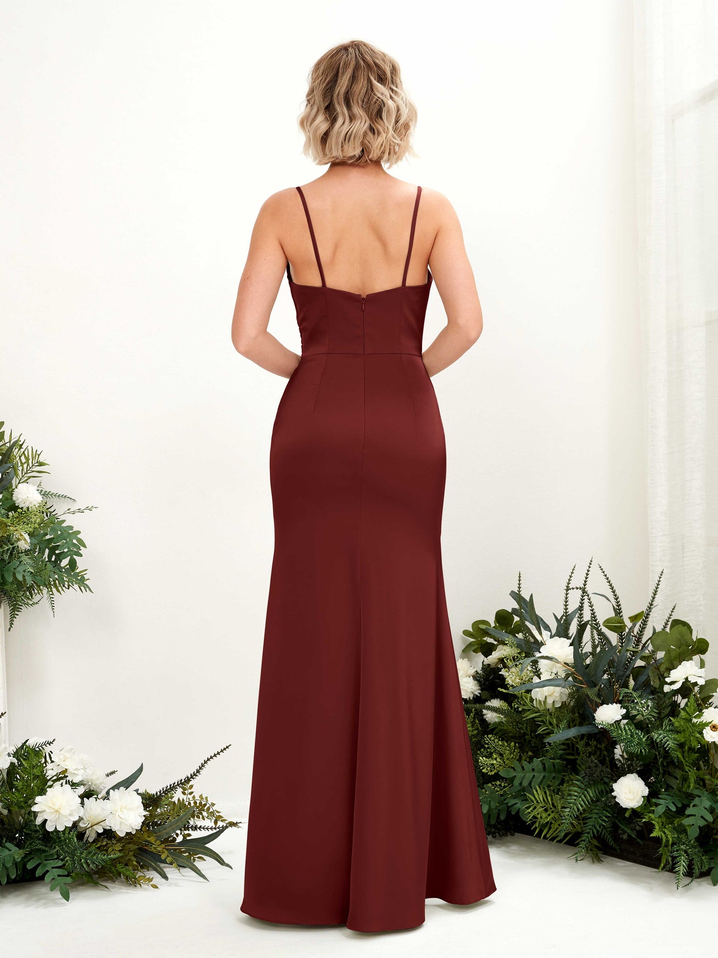 Carlyna Robe sirène col V longueur ras du sol demoiselle d'honneur Bordeaux #couleur_bordeaux