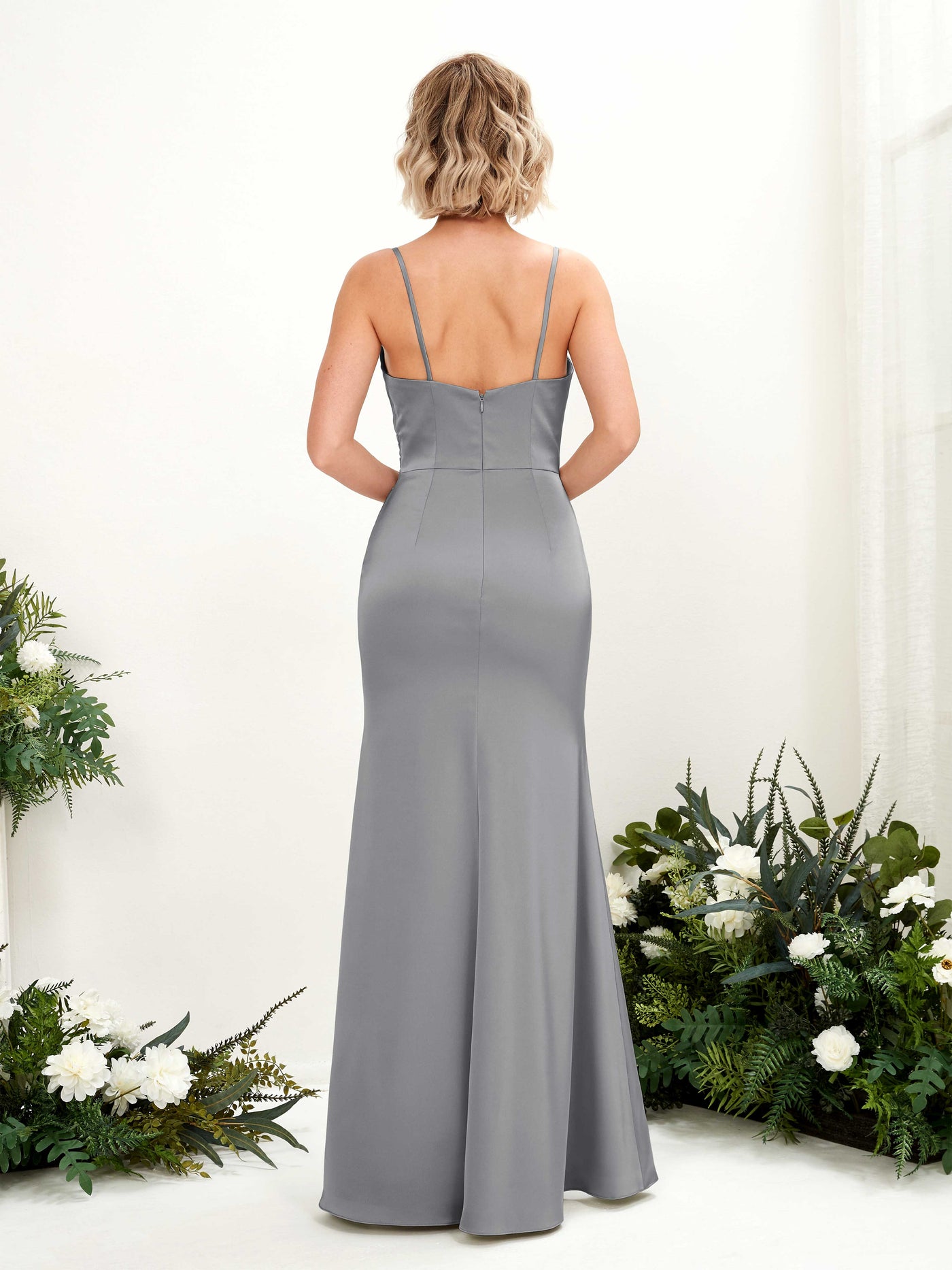 Carlyna Robe sirène col V longueur ras du sol demoiselle d'honneur Gris Acier #couleur_gris-acier