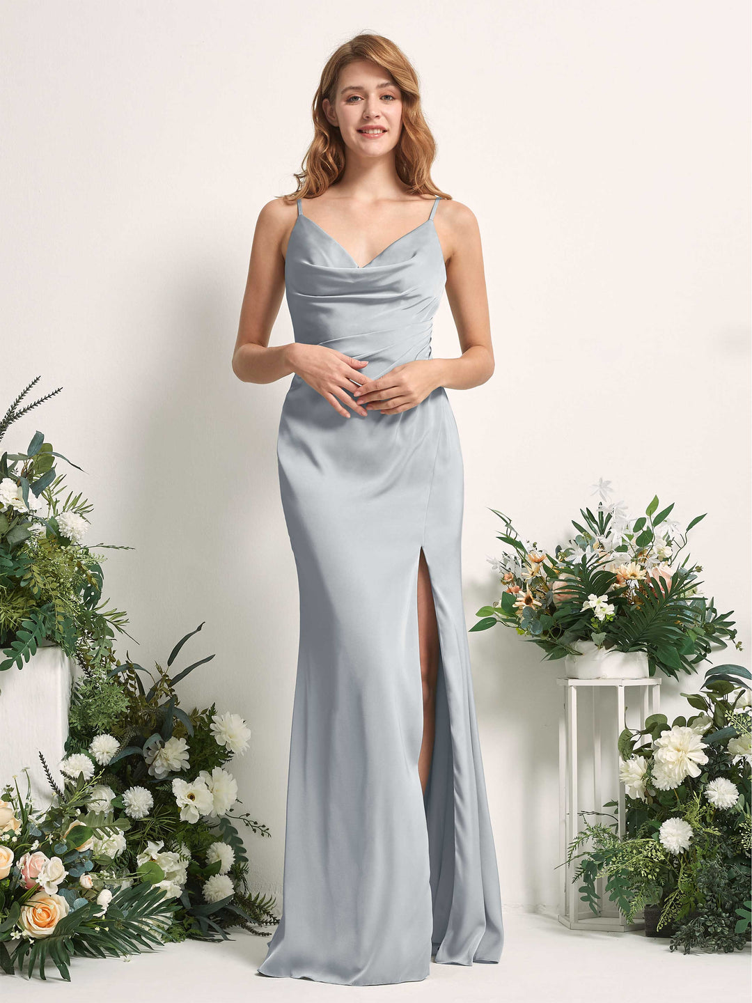 Carlyna Robe sirène Col V Longueur ras du sol Satin pour demoiselles d&