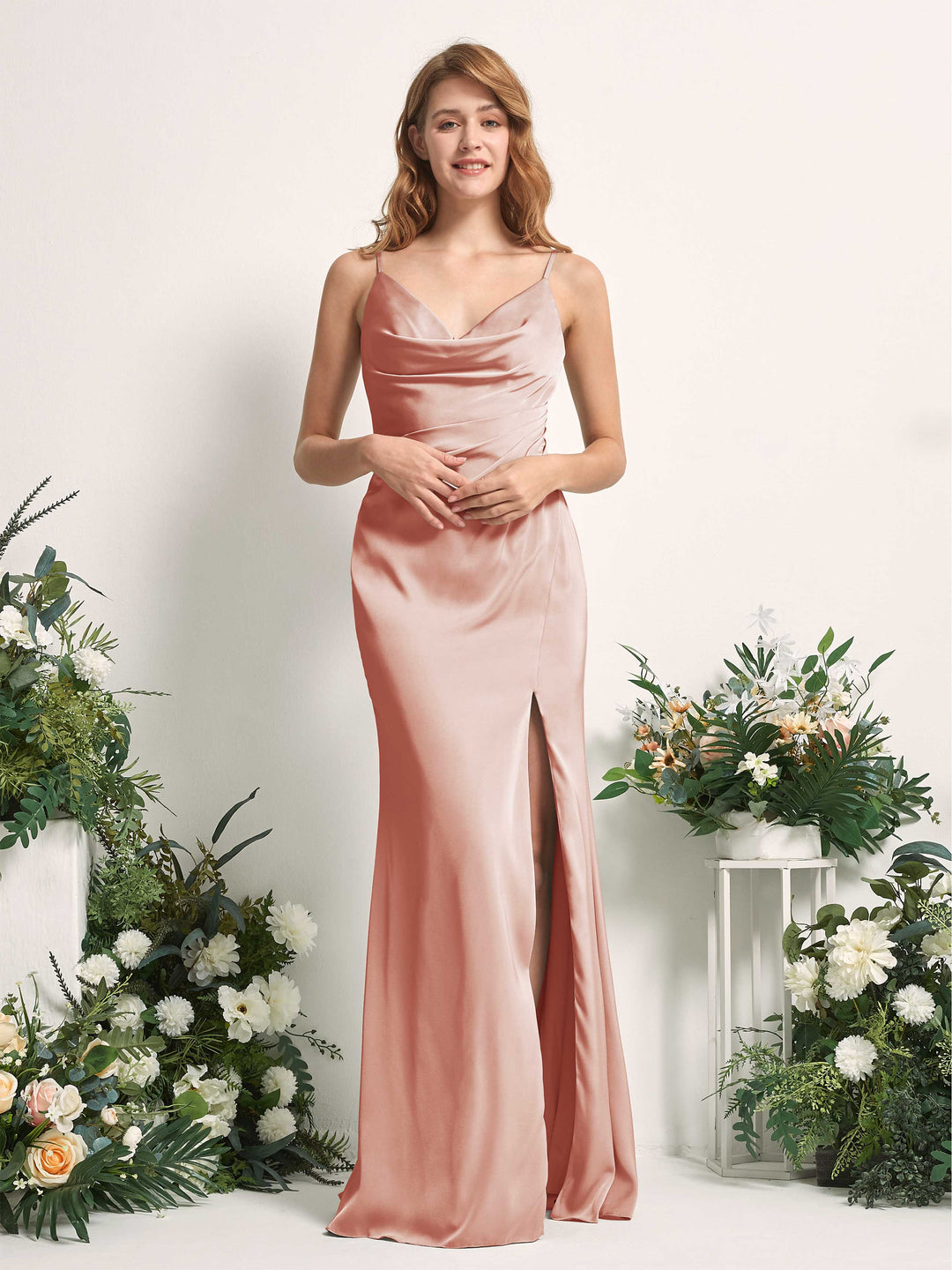 Carlyna Robe sirène Col V Longueur ras du sol Satin pour demoiselles d&