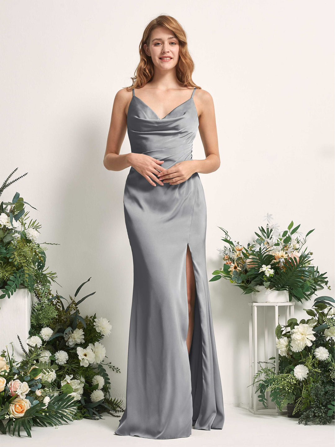 Carlyna Robe sirène Col V Longueur ras du sol Satin pour demoiselles d&