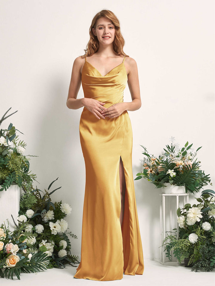 Carlyna Robe sirène Col V Longueur ras du sol Satin pour demoiselles d&