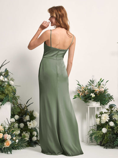 Carlyna Robe sirène Col V Longueur ras du sol Satin pour demoiselles d'honneur Olive #couleur_olive