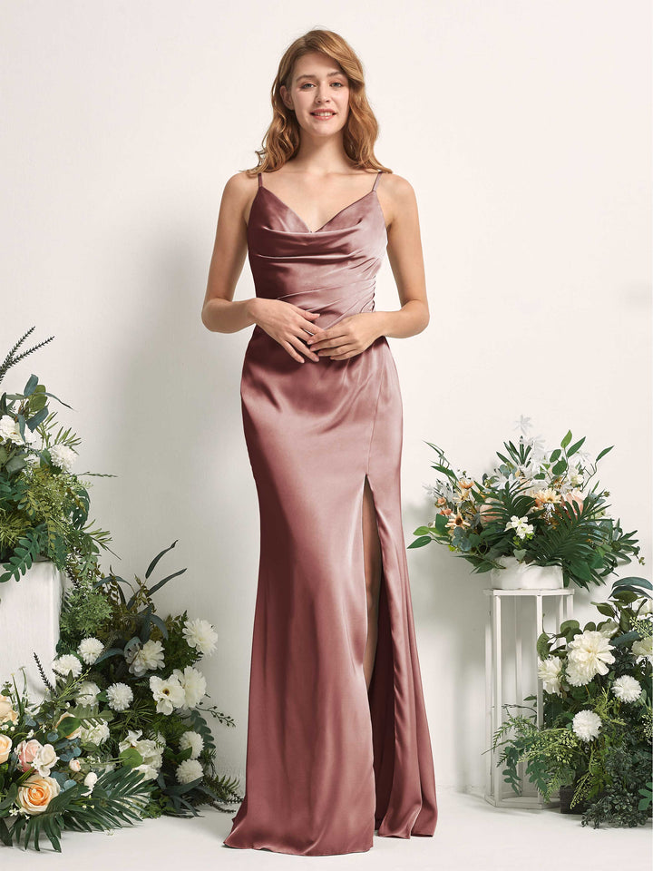 Carlyna Robe sirène Col V Longueur ras du sol Satin pour demoiselles d&