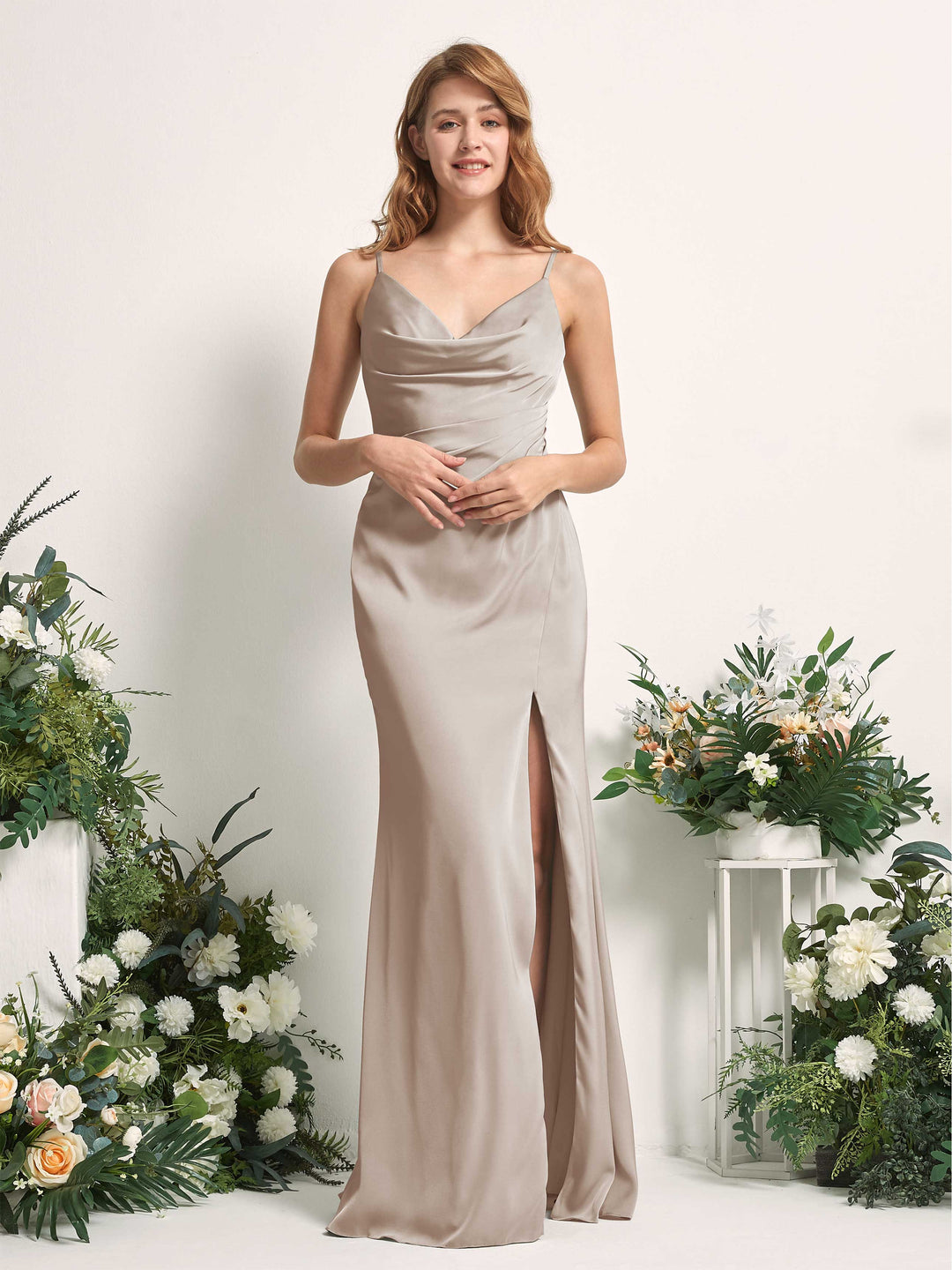 Carlyna Robe sirène Col V Longueur ras du sol Satin pour demoiselles d&