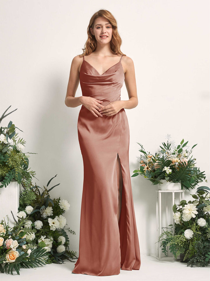 Carlyna Robe sirène Col V Longueur ras du sol Satin pour demoiselles d&