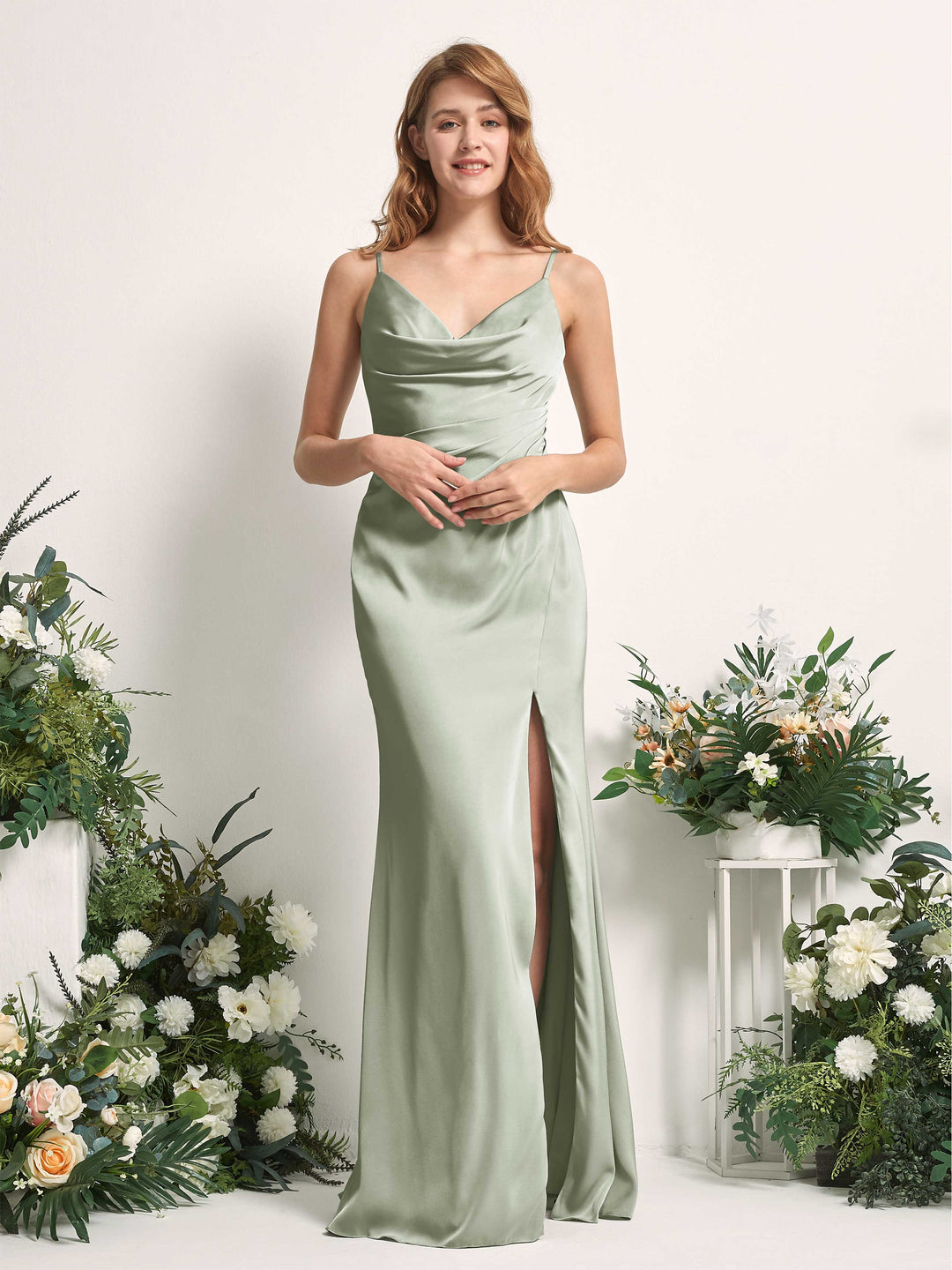 Carlyna Robe sirène Col V Longueur ras du sol Satin pour demoiselles d&