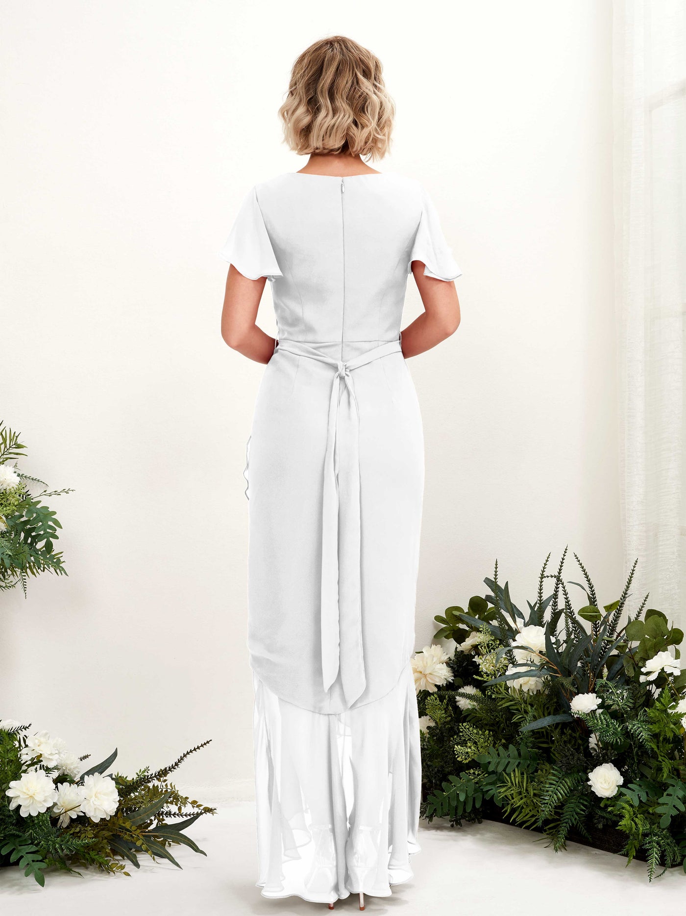 Carlyna Robe sirène col V manches papillon longueur sol Blanc #couleur_blanc