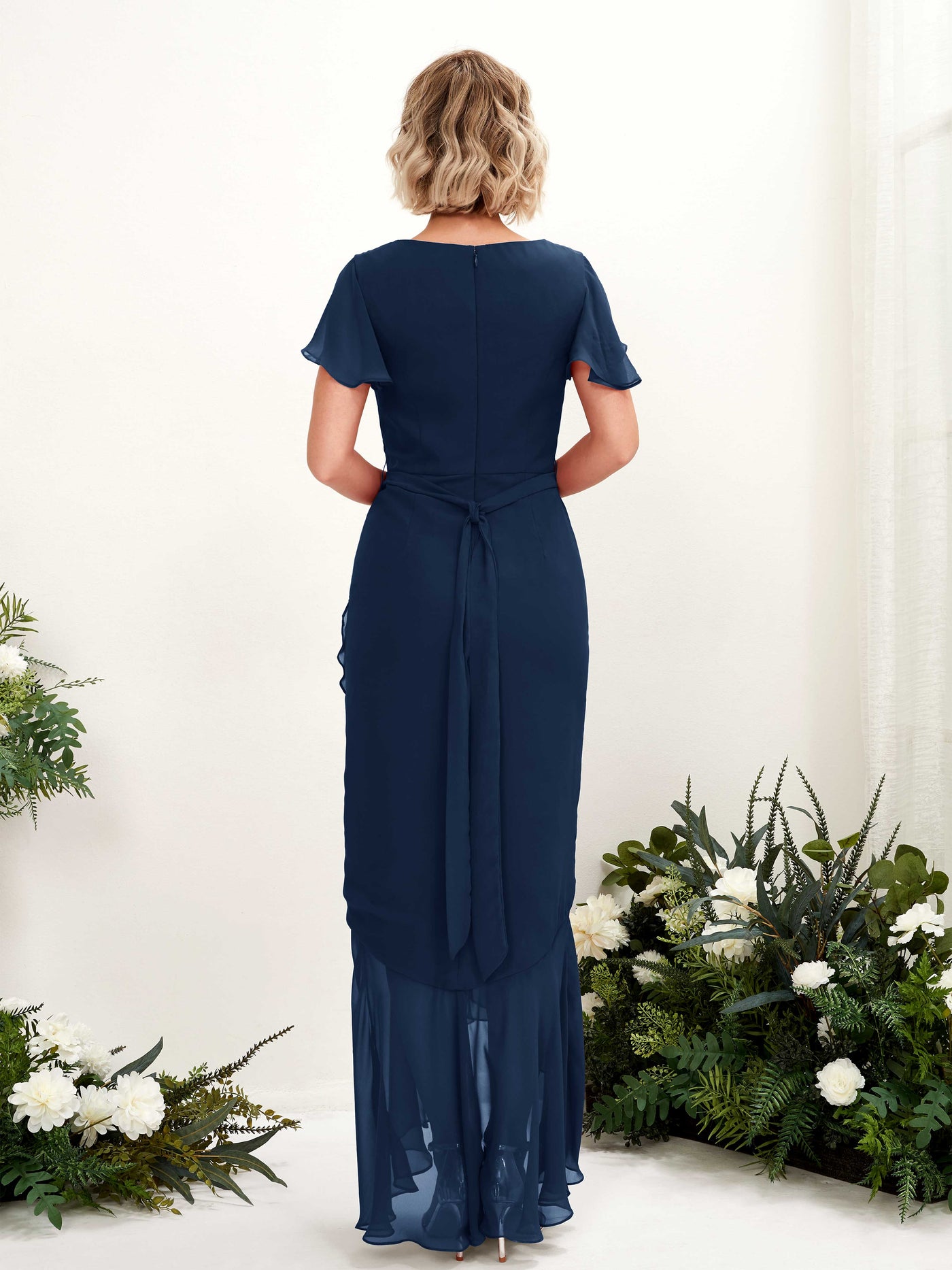 Carlyna Robe sirène col V manches papillon longueur sol Bleu Marine #couleur_bleu-marine