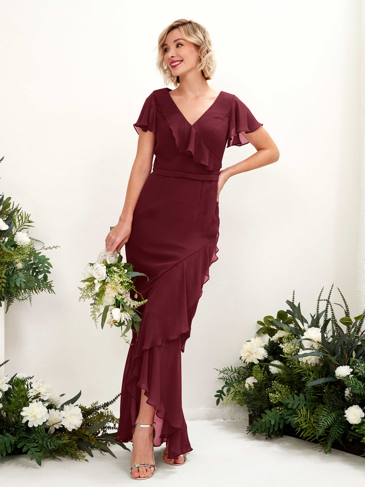Carlyna Robe sirène col V manches papillon longueur sol Bordeaux 