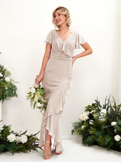 Carlyna Robe sirène col V manches papillon longueur sol Champagne #couleur_champagne