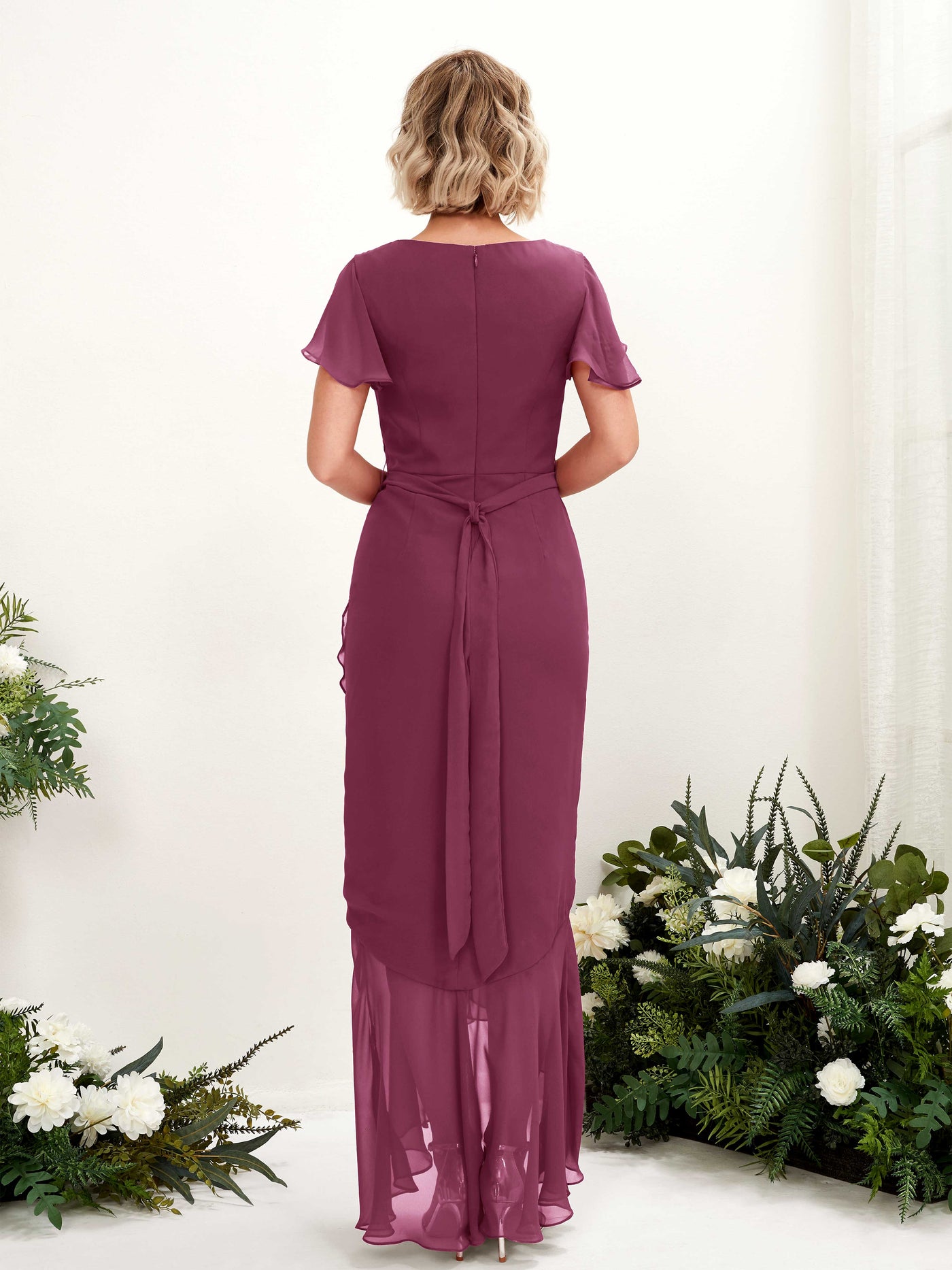 Carlyna Robe sirène col V manches papillon longueur sol Chianti #couleur_chianti