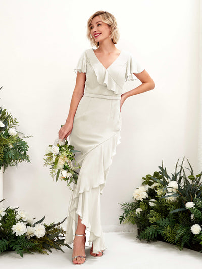 Carlyna Robe sirène col V manches papillon longueur sol Ivoire #couleur_ivoire