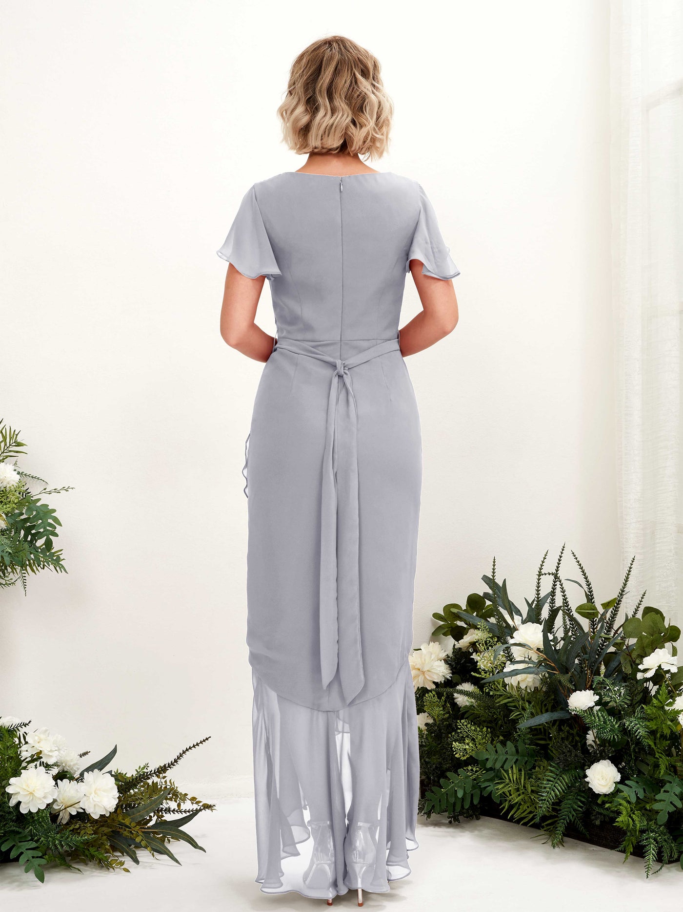 Carlyna Robe sirène col V manches papillon longueur sol Lavande Poudrée #couleur_lavande-poudr-e