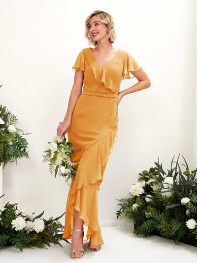 Carlyna Robe sirène col V manches papillon longueur sol Mangue #couleur_mangue