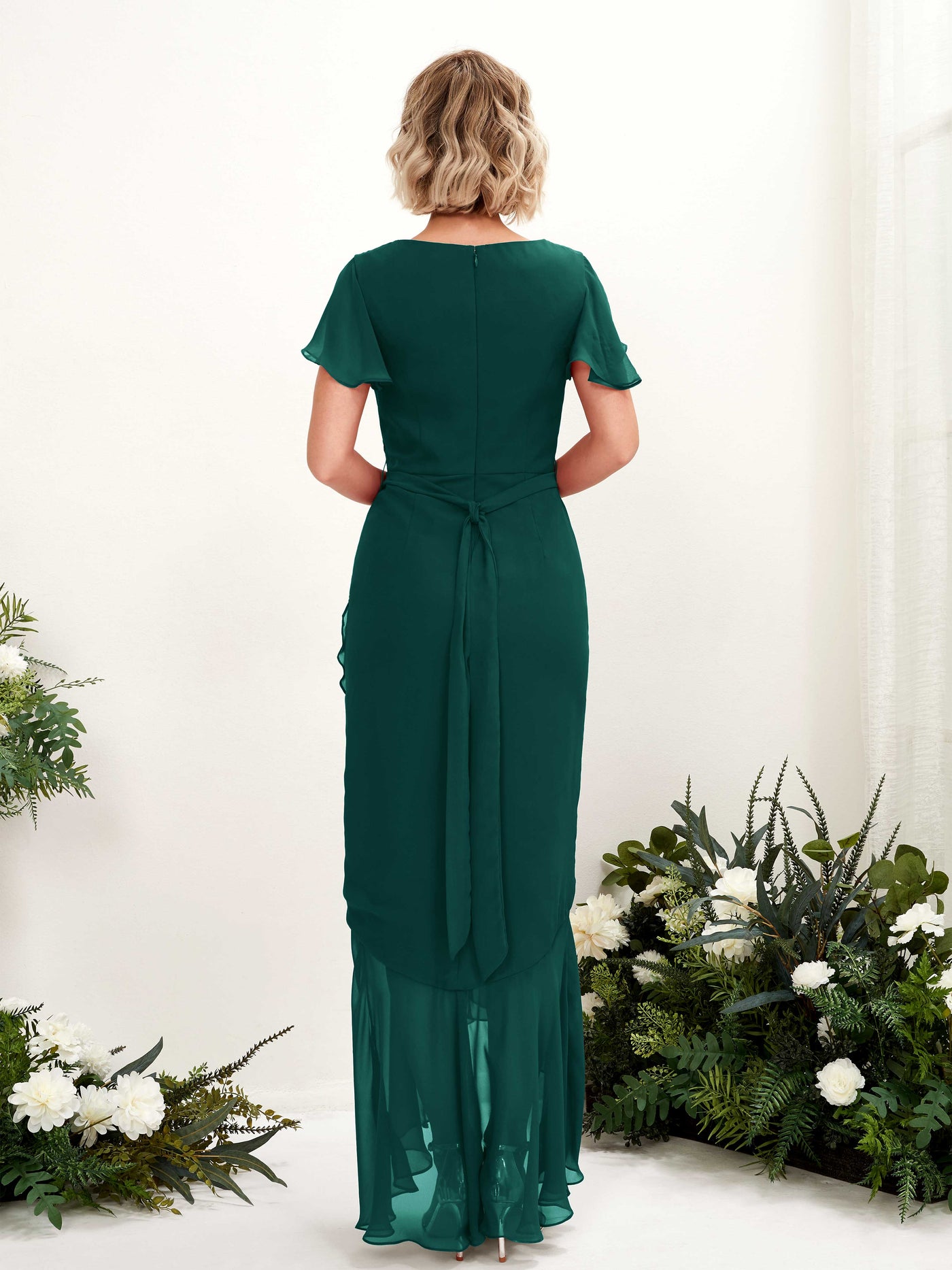 Carlyna Robe sirène col V manches papillon longueur sol Émeraude Foncé #couleur_meraude-fonc