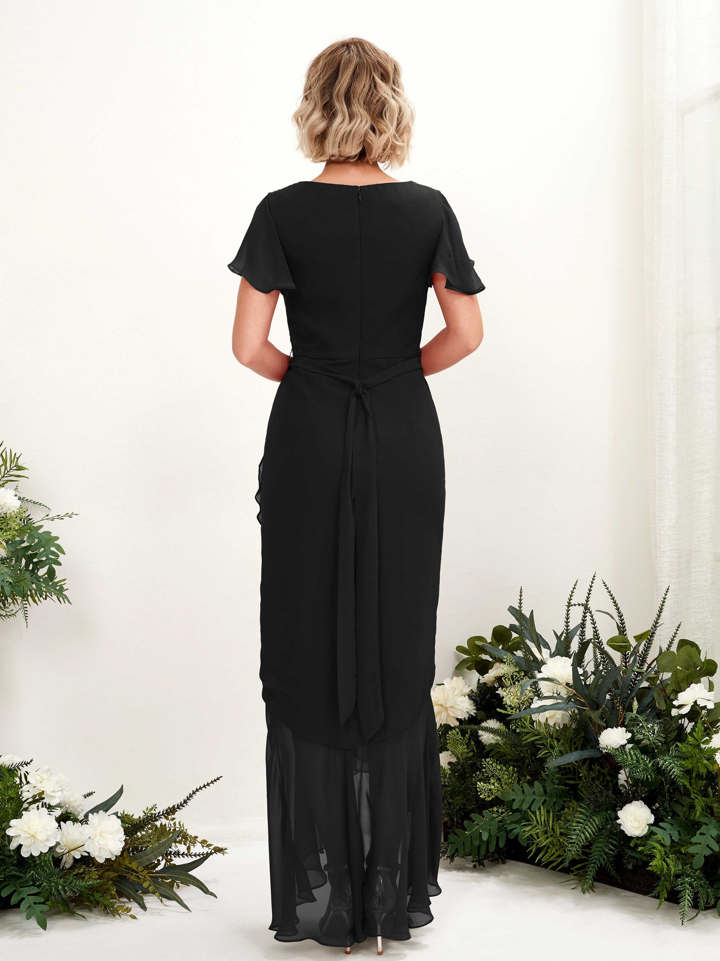 Carlyna Robe sirène col V manches papillon longueur sol Noir #couleur_noir