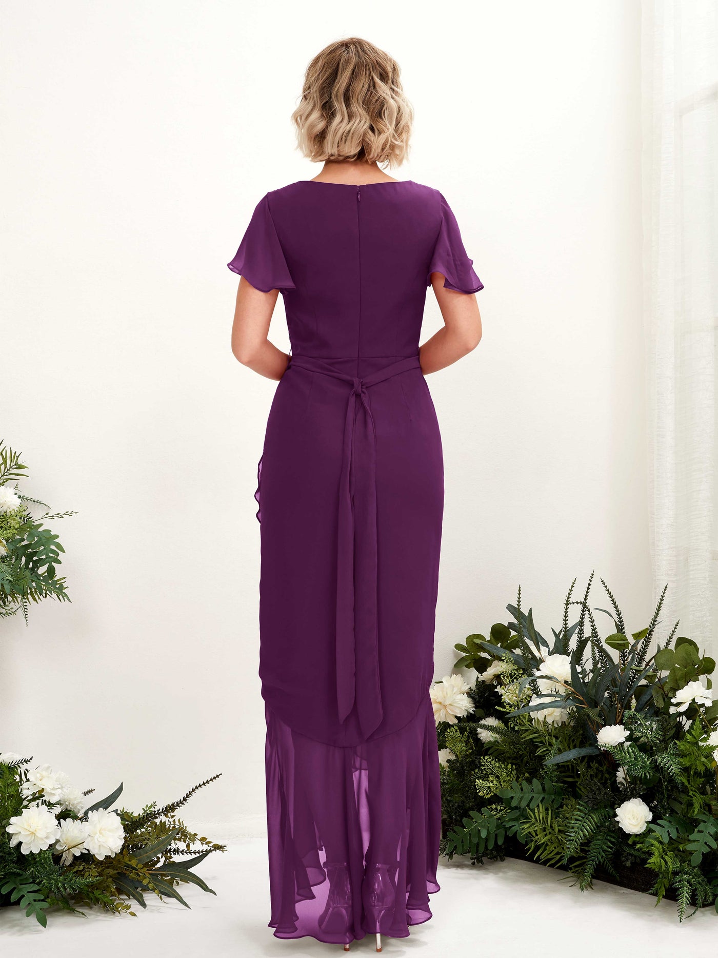 Carlyna Robe sirène col V manches papillon longueur sol Pourpre #couleur_pourpre