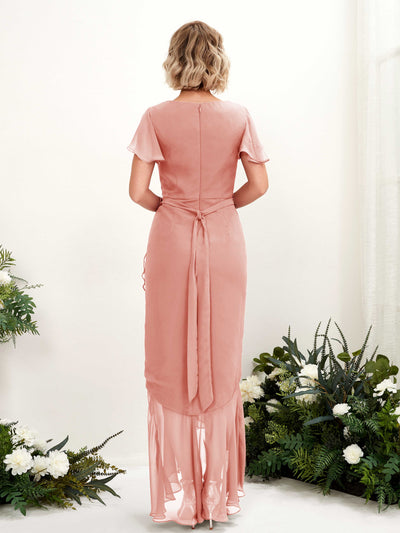 Carlyna Robe sirène col V manches papillon longueur sol Rose Champagne #couleur_rose-champagne