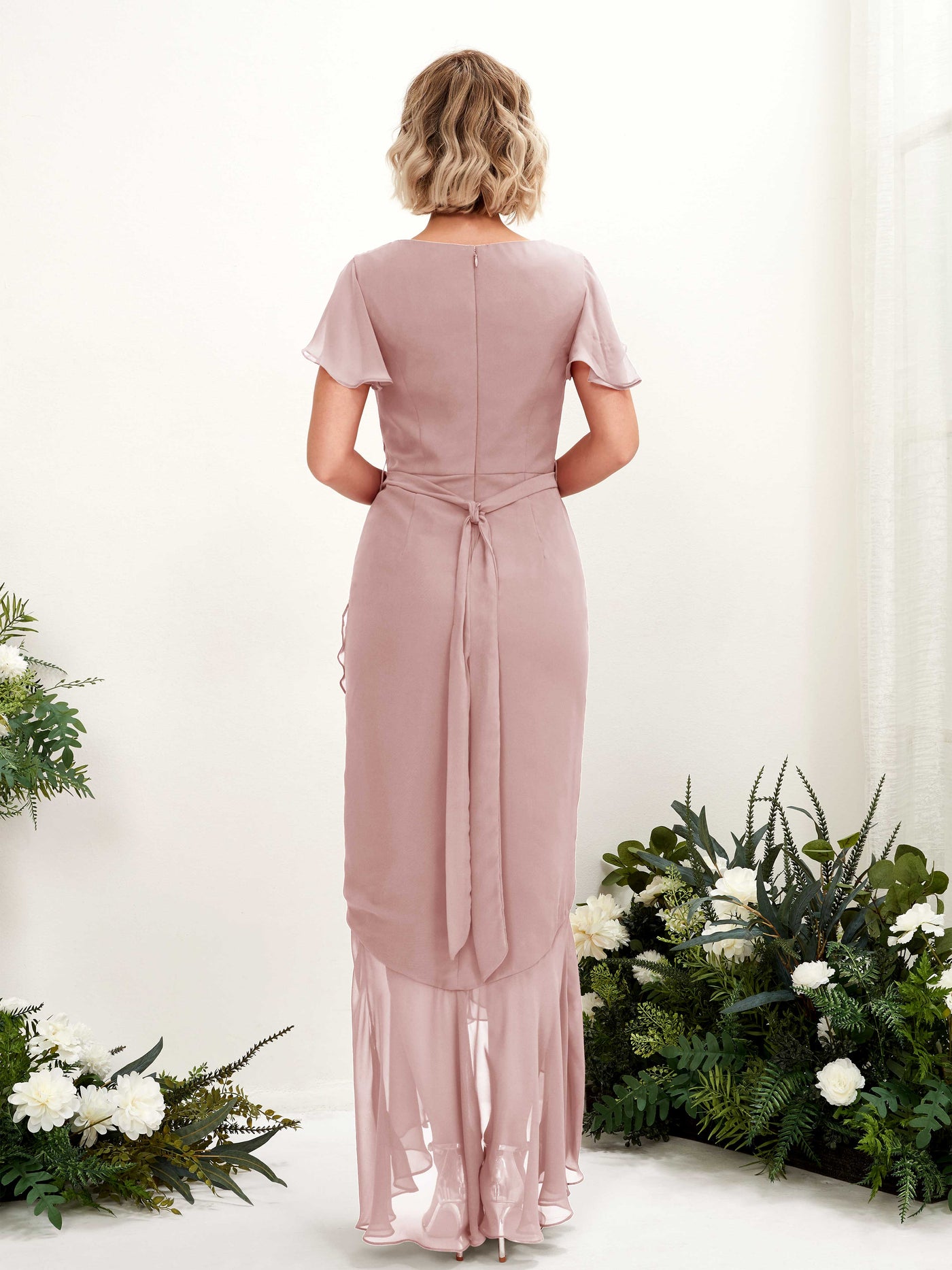 Carlyna Robe sirène col V manches papillon longueur sol Rose Poussiéreux #couleur_rose-poussi-reux