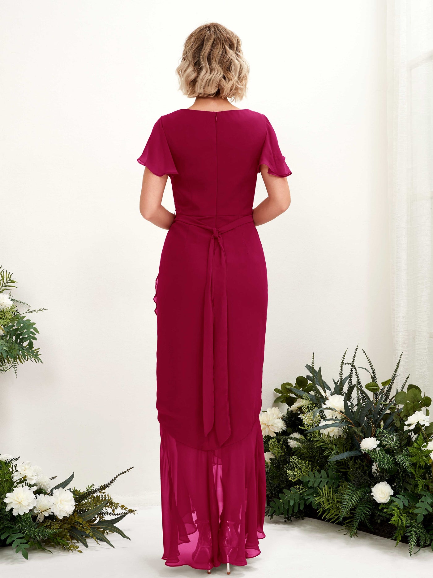 Carlyna Robe sirène col V manches papillon longueur sol Rouge Bouffon #couleur_rouge-bouffon