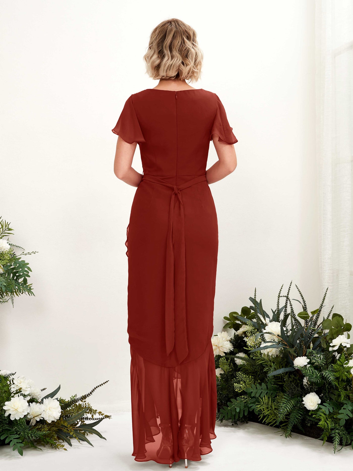 Carlyna Robe sirène col V manches papillon longueur sol Rouille #couleur_rouille