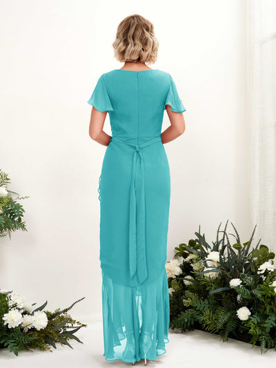 Carlyna Robe sirène col V manches papillon longueur sol Turquoise #couleur_turquoise