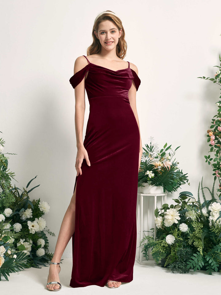 Carlyna Robe sirène épaule dénudée longueur ras du sol velours fente robes de demoiselle d&