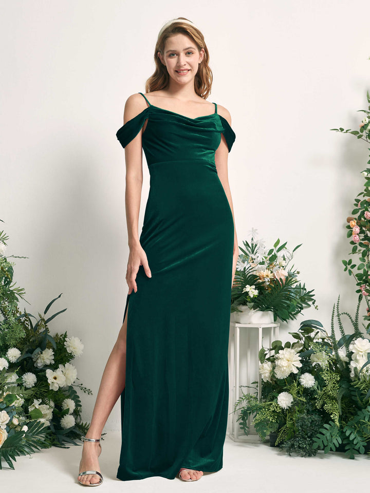 Carlyna Robe sirène épaule dénudée longueur ras du sol velours fente robes de demoiselle d&