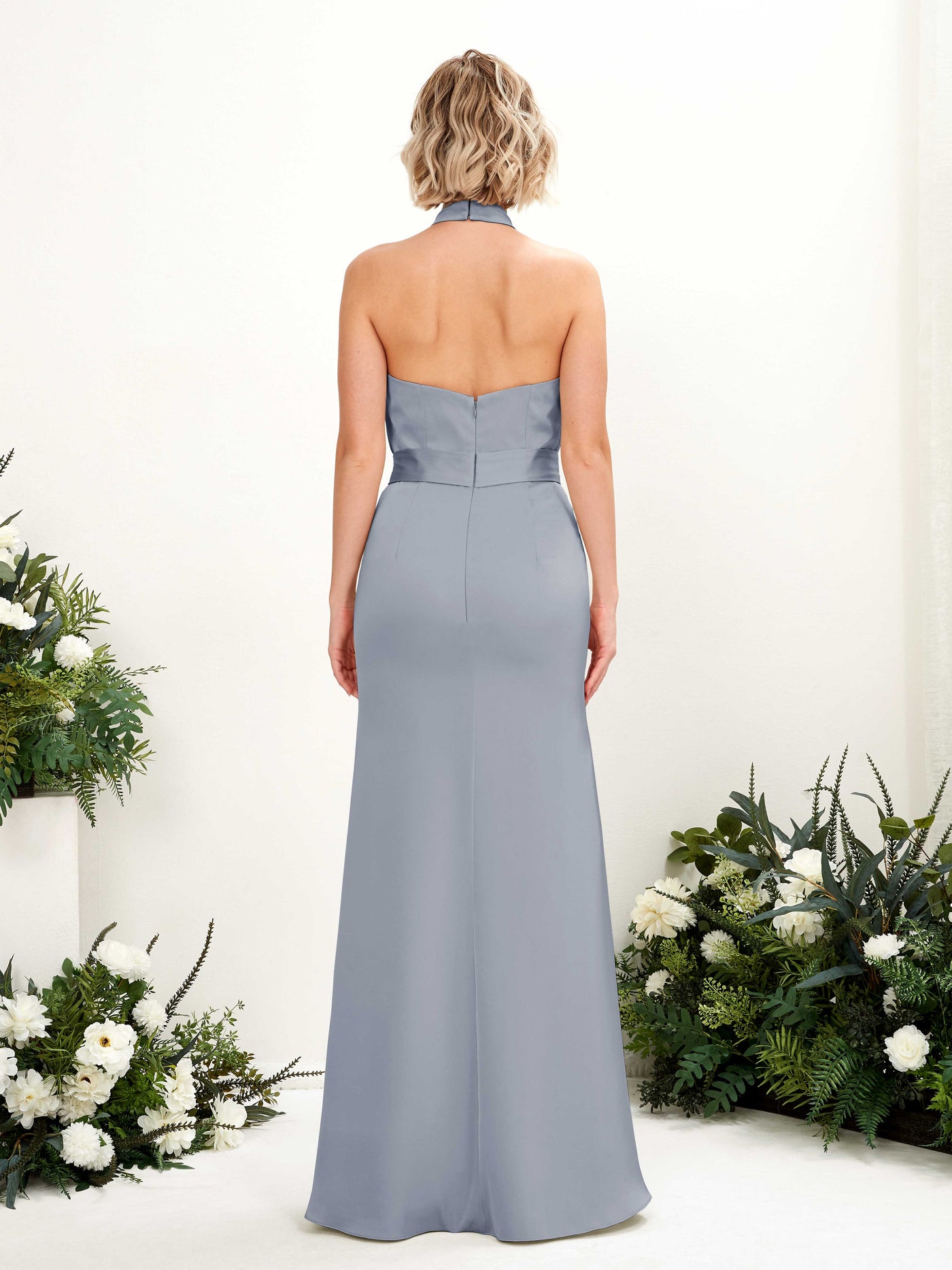 Carlyna Robe sirène licou longueur ras du sol Bleu Poussiéreux #couleur_bleu-poussi-reux
