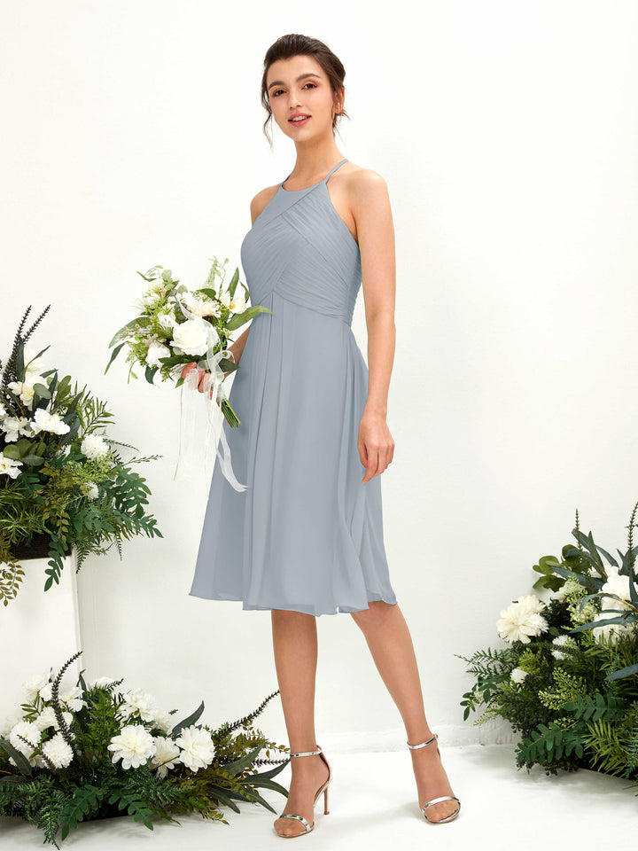 Carlyna Robe trapèze à col rond en mousseline longueur genou robe de demoiselle d&