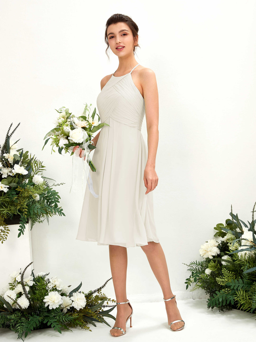 Carlyna Robe trapèze à col rond en mousseline longueur genou robe de demoiselle d&