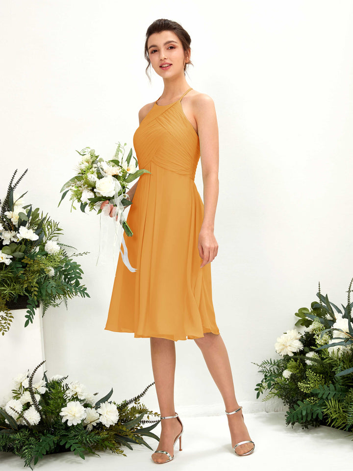 Carlyna Robe trapèze à col rond en mousseline longueur genou robe de demoiselle d&