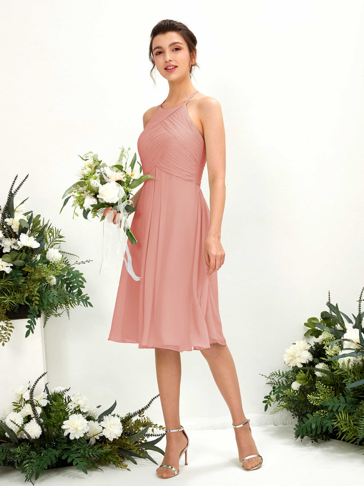 Carlyna Robe trapèze à col rond en mousseline longueur genou robe de demoiselle d&
