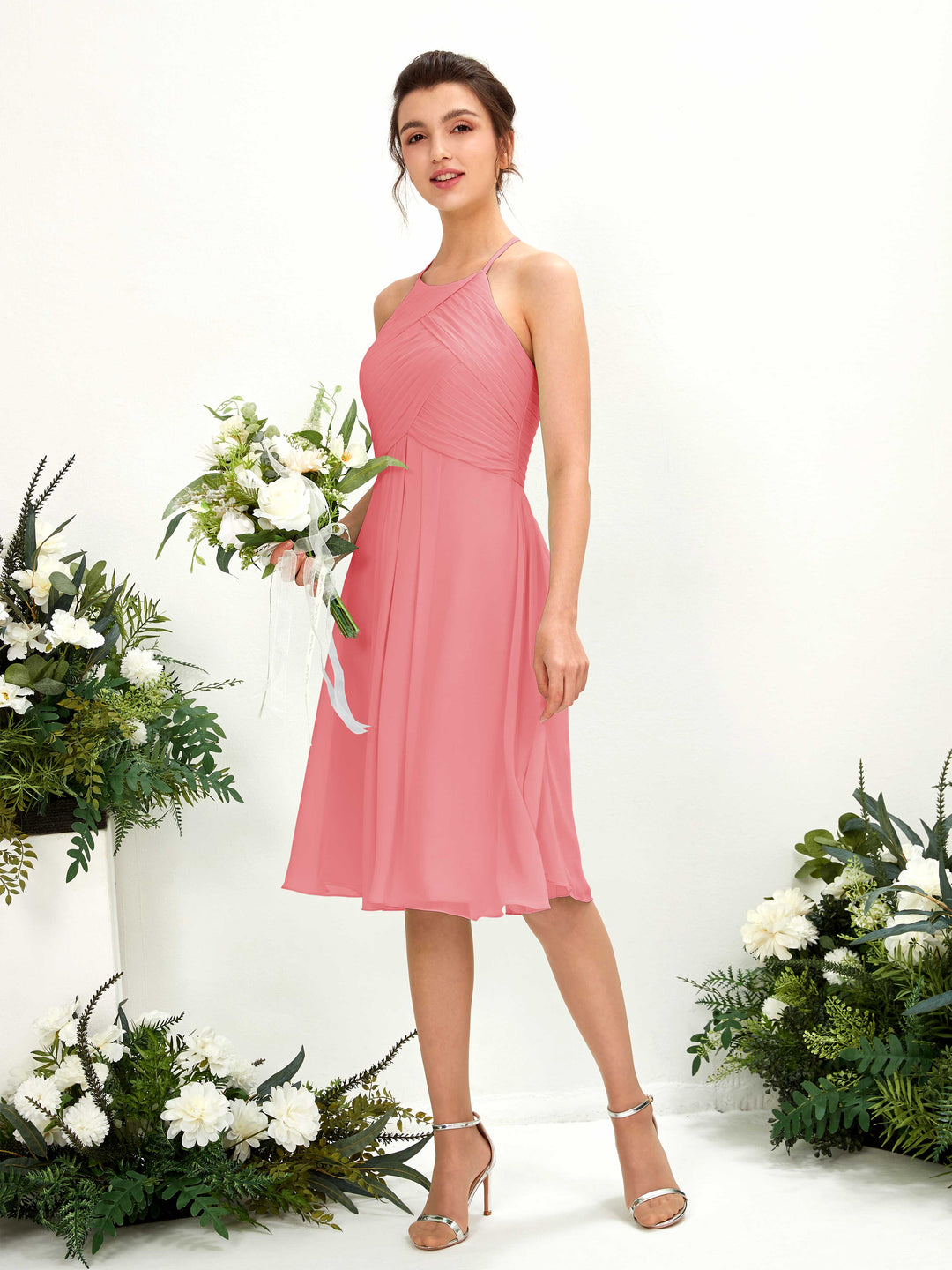 Carlyna Robe trapèze à col rond en mousseline longueur genou robe de demoiselle d&