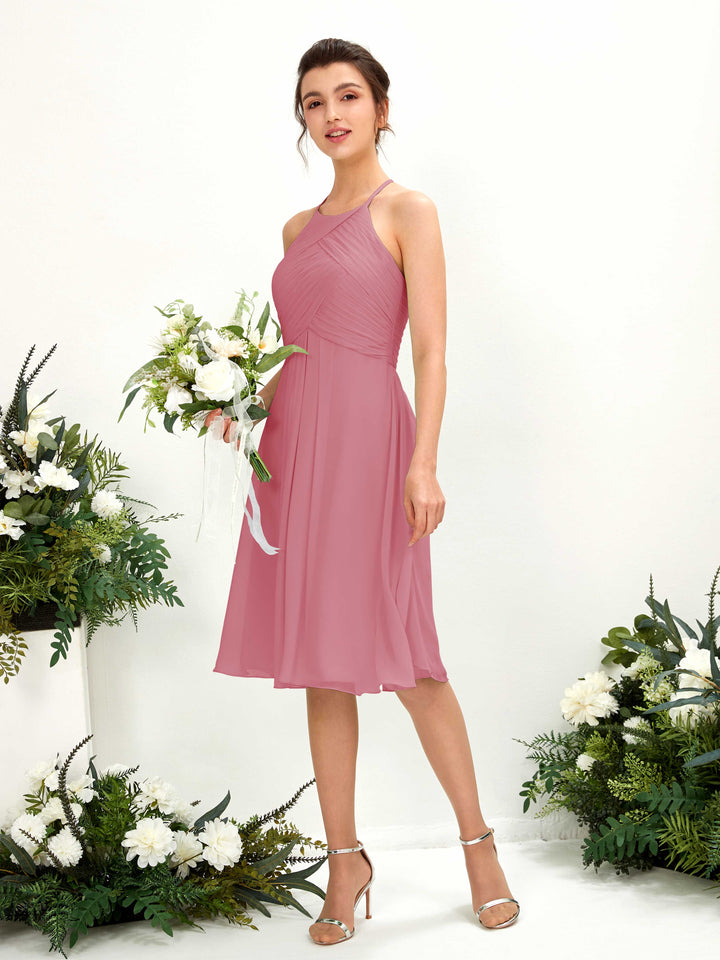 Carlyna Robe trapèze à col rond en mousseline longueur genou robe de demoiselle d&