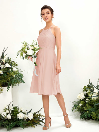 Carlyna Robe trapèze à col rond en mousseline longueur genou robe de demoiselle d'honneur Rose Perle #couleur_rose-perle