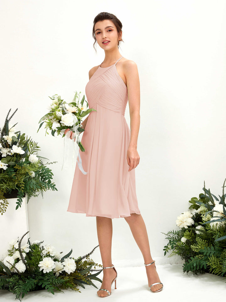 Carlyna Robe trapèze à col rond en mousseline longueur genou robe de demoiselle d&