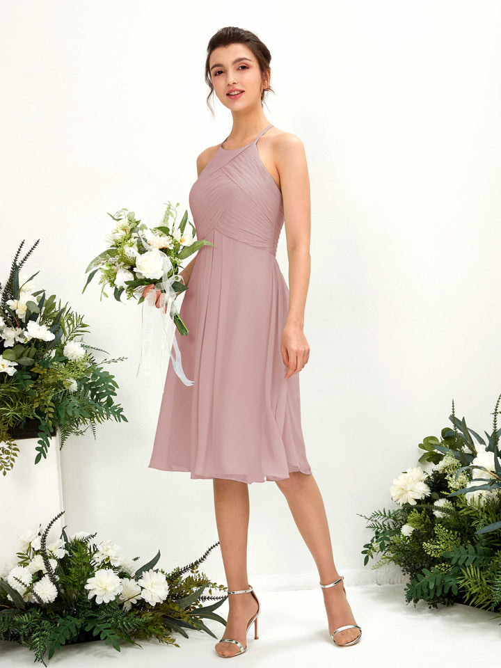 Carlyna Robe trapèze à col rond en mousseline longueur genou robe de demoiselle d&