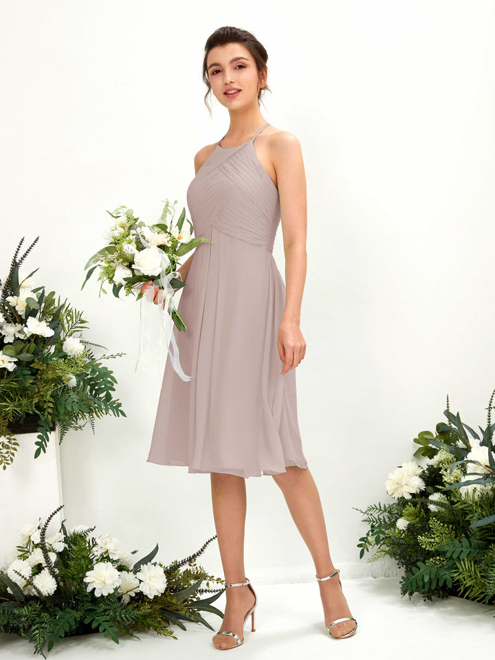 Carlyna Robe trapèze à col rond en mousseline longueur genou robe de demoiselle d&