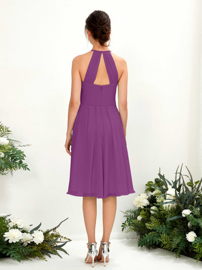 Carlyna Robe trapèze à col rond en mousseline longueur genou robe de demoiselle d'honneur Violet #couleur_violet