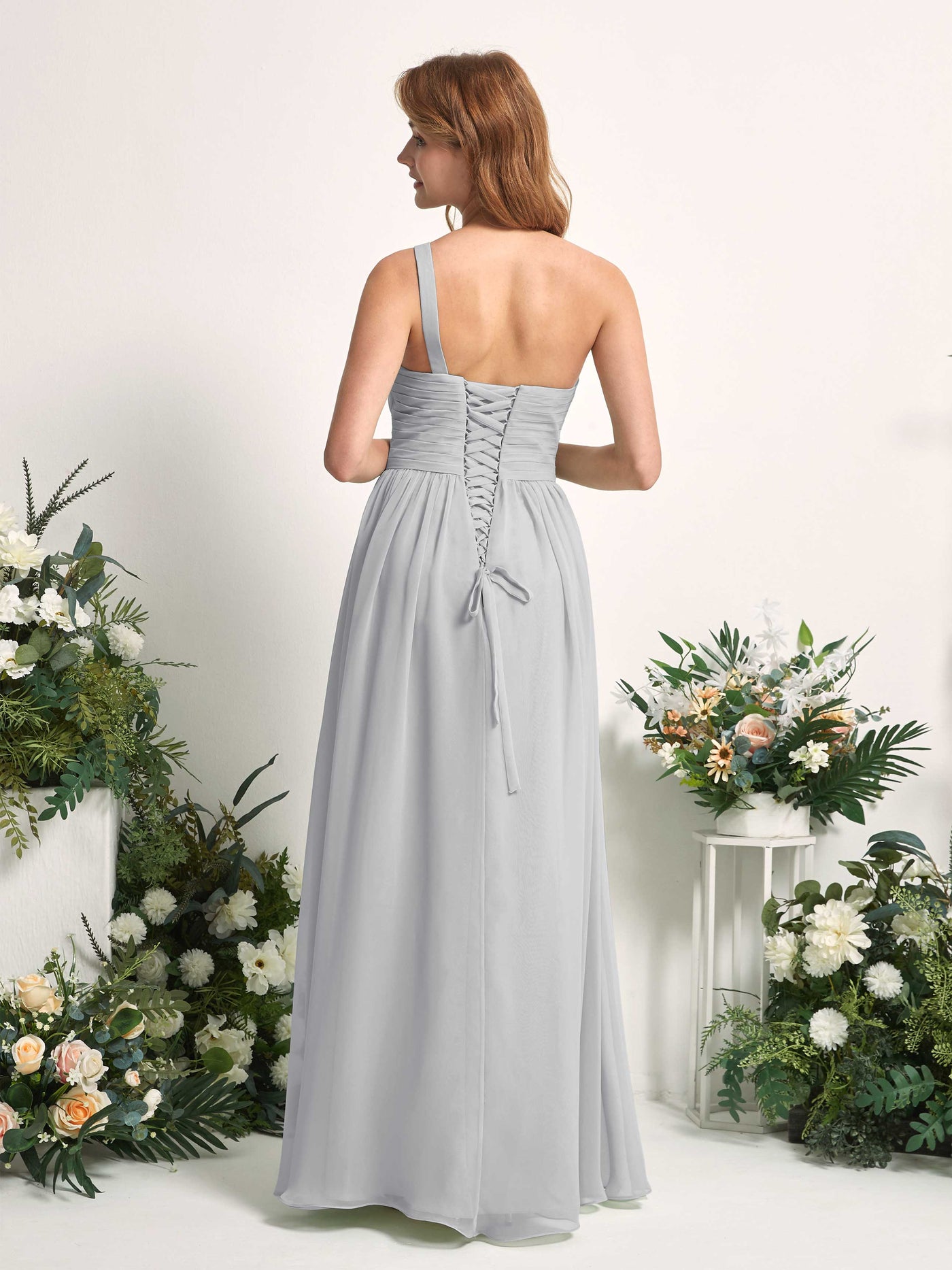 Carlyna Robe Trapèze Asymétrique Longueur ras du sol Mousseline Demoiselle d'honneur Argent #couleur_argent