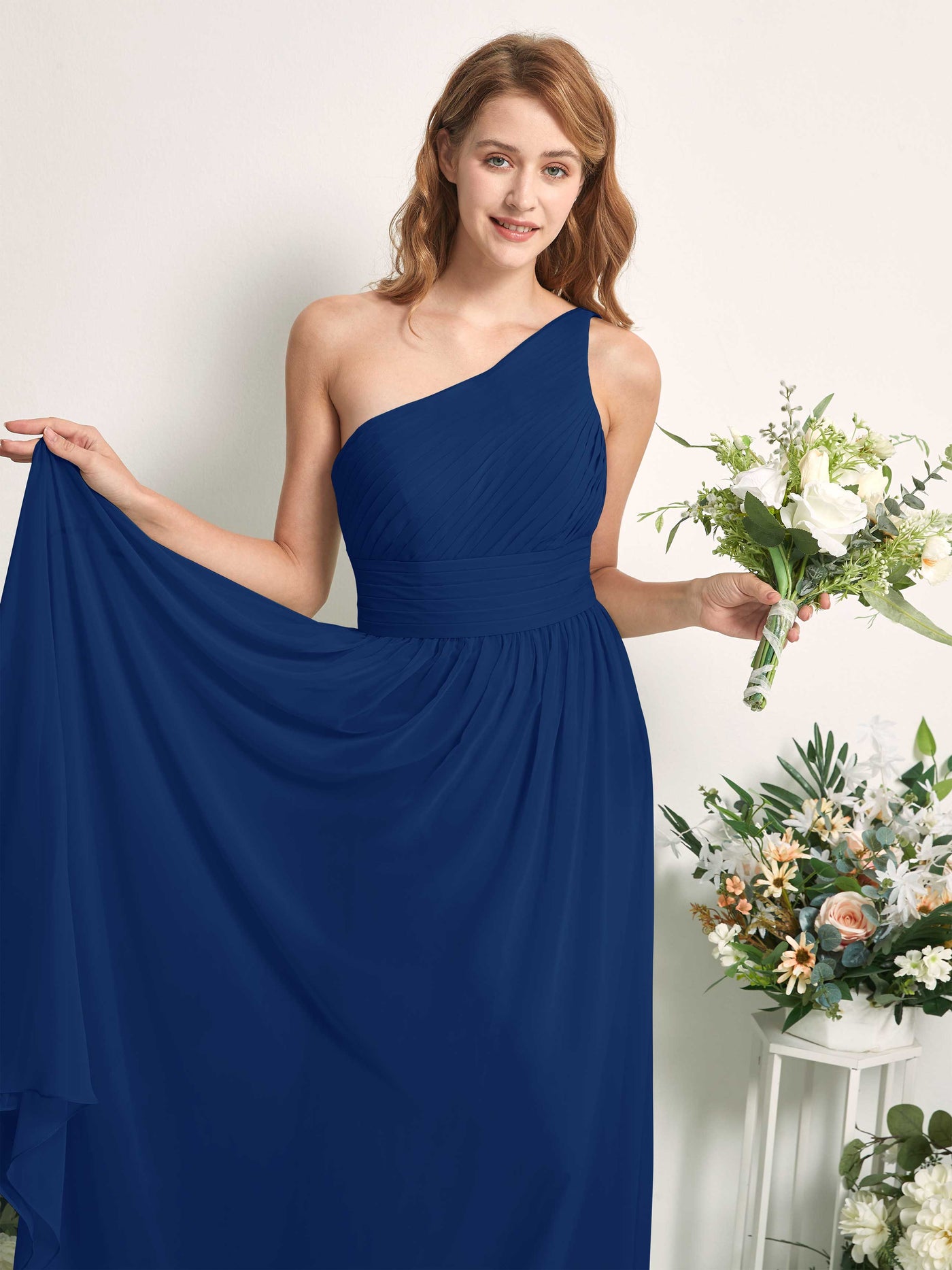 Carlyna Robe Trapèze Asymétrique Longueur ras du sol Mousseline Demoiselle d'honneur Bleu Roi #couleur_bleu-roi