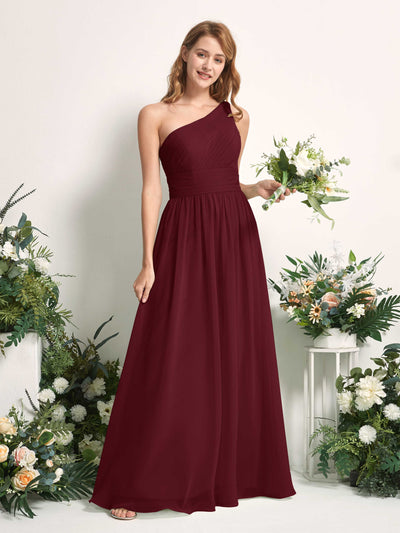 Carlyna Robe Trapèze Asymétrique Longueur ras du sol Mousseline Demoiselle d'honneur Bordeaux #couleur_bordeaux