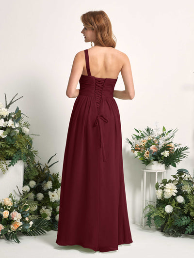 Carlyna Robe Trapèze Asymétrique Longueur ras du sol Mousseline Demoiselle d'honneur Bordeaux #couleur_bordeaux