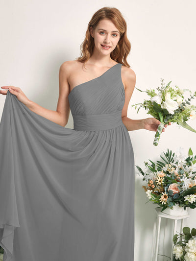 Carlyna Robe Trapèze Asymétrique Longueur ras du sol Mousseline Demoiselle d'honneur Gris Acier #couleur_gris-acier