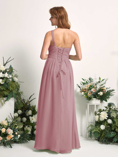 Carlyna Robe Trapèze Asymétrique Longueur ras du sol Mousseline Demoiselle d'honneur Mauve Vintage #couleur_mauve-vintage