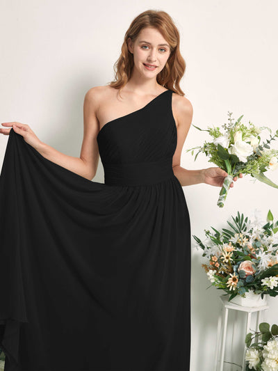 Carlyna Robe Trapèze Asymétrique Longueur ras du sol Mousseline Demoiselle d'honneur Noir #couleur_noir