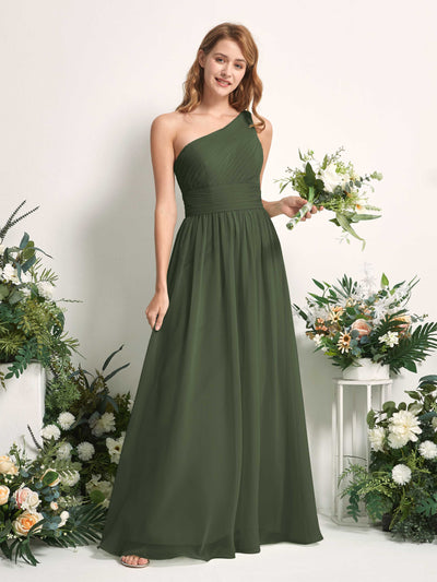Carlyna Robe Trapèze Asymétrique Longueur ras du sol Mousseline Demoiselle d'honneur Olive Martini #couleur_olive-martini